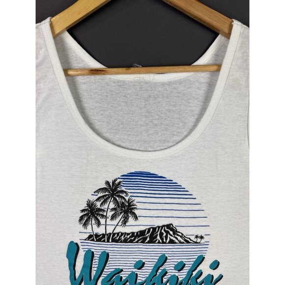 Vintage 1988 Waikiki Beach Hawaii White Tank Top Fits Small Nature Earth Art - Picture 3 of 10